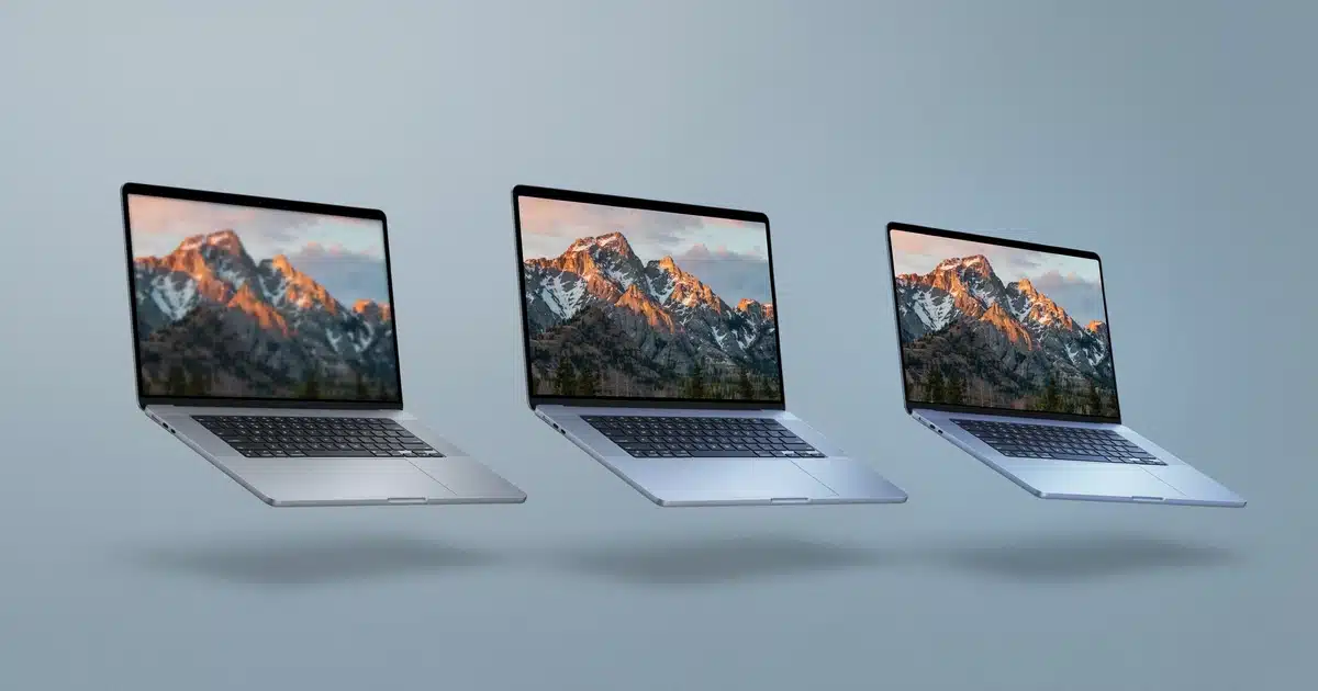 Three laptop screens comparing FHD, 2K, and 4K resolution sharpness side by side