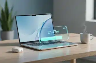 Laptop with translucent battery gauge showing hours of charge remaining