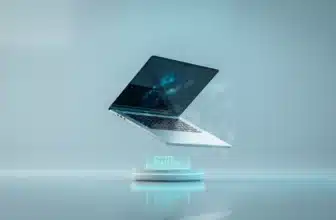 3D render of a laptop with a digital scale illustrating laptop weight