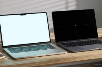 OLED vs IPS vs LCD laptop display comparison showing two laptops side by side, one with a bright white IPS screen and one with a true black OLED screen