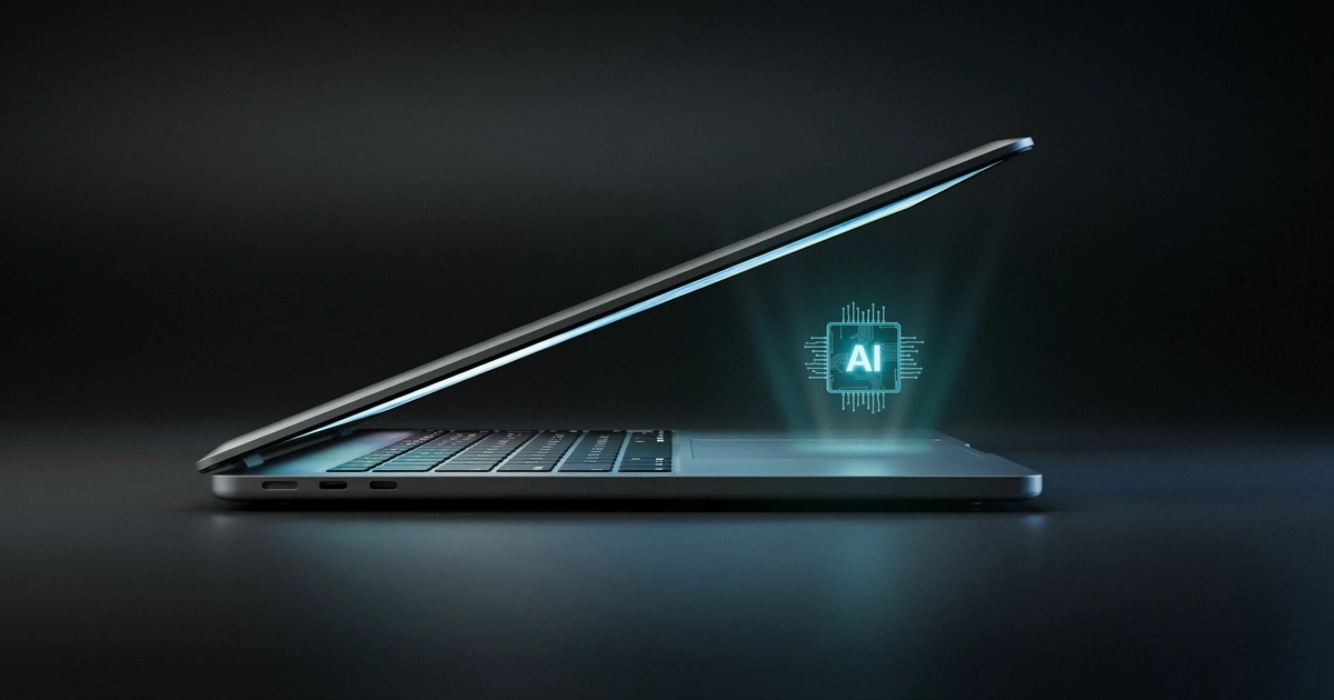 Laptop with a glowing chip icon representing its built-in NPU
