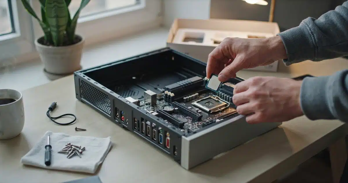 Lifestyle photo of installing a processor while building a desktop PC