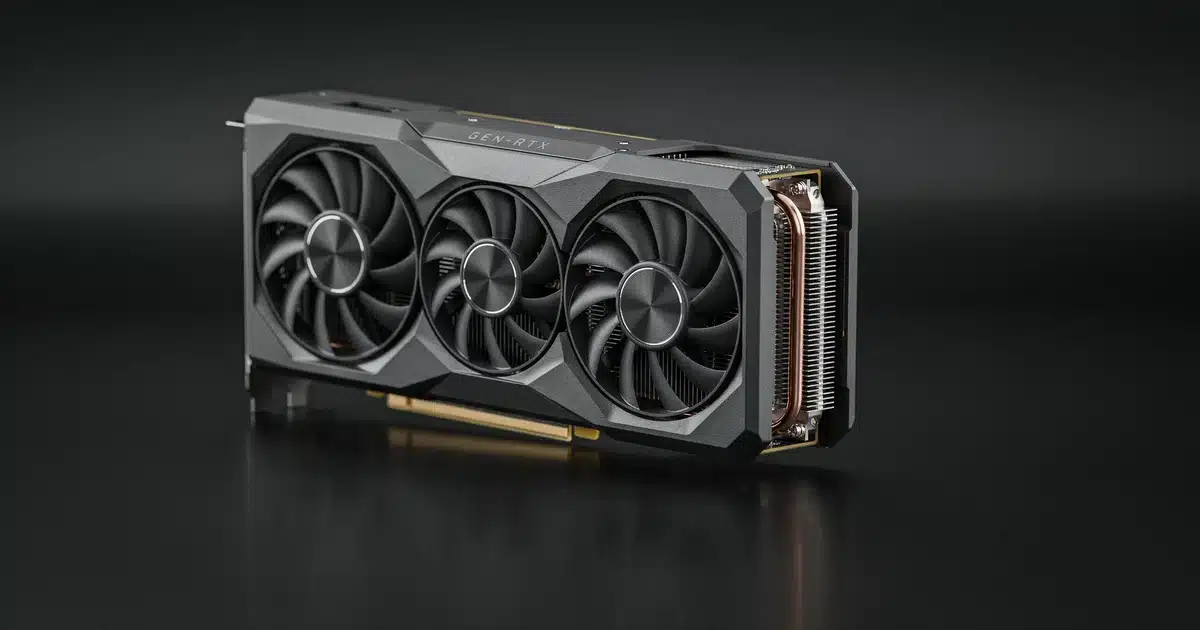 Detailed view of a graphics card for PC heatsink and fan assembly